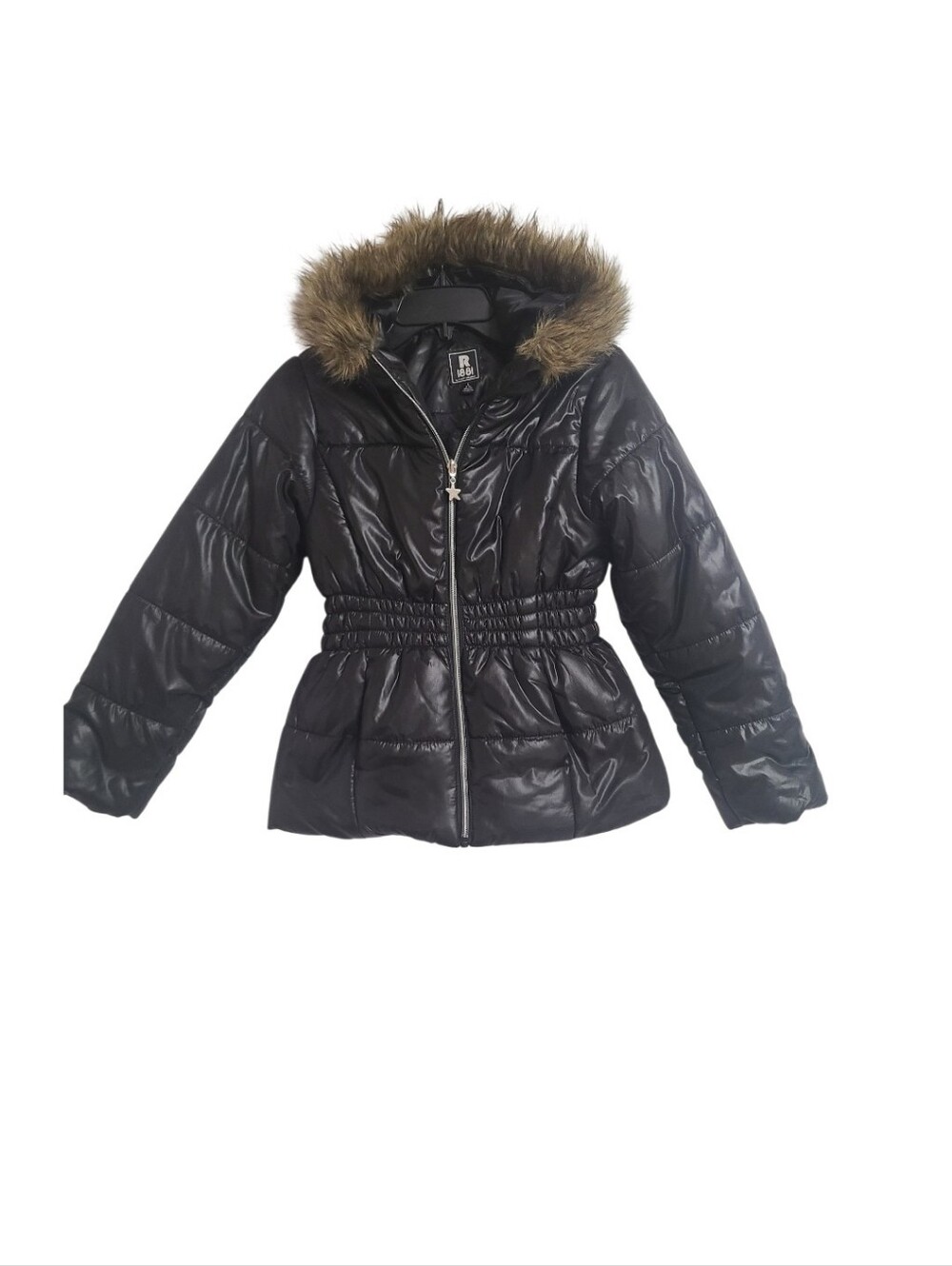 R 1881 by S. Rothschild Black Puffer Jacket Faux Fur Trim Hood Girls Size L 14
